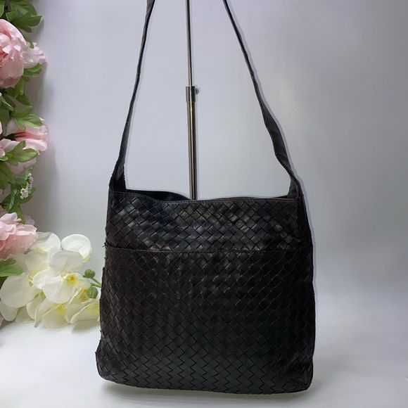 AUTHENTIC Bottega Veneta Leather Weave Shoulder Bag Brown Medium - Picture 2 of 13